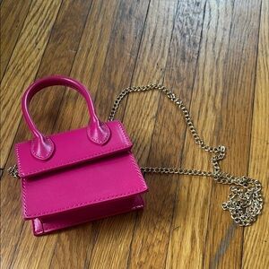 Hot Pink Mini Crossbody Bag with Gold Chain